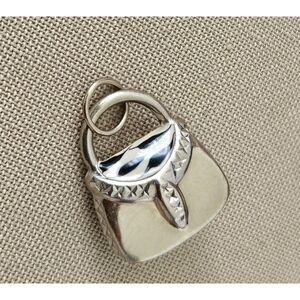 14K White Gold .8 grams Purse Charm Enamel Diamond Cut SLC Silver Tone